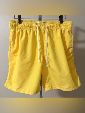 Old Navy Bright Sunny Daze Yellow Men's Swim Trunks, White Drawstring, Size M
